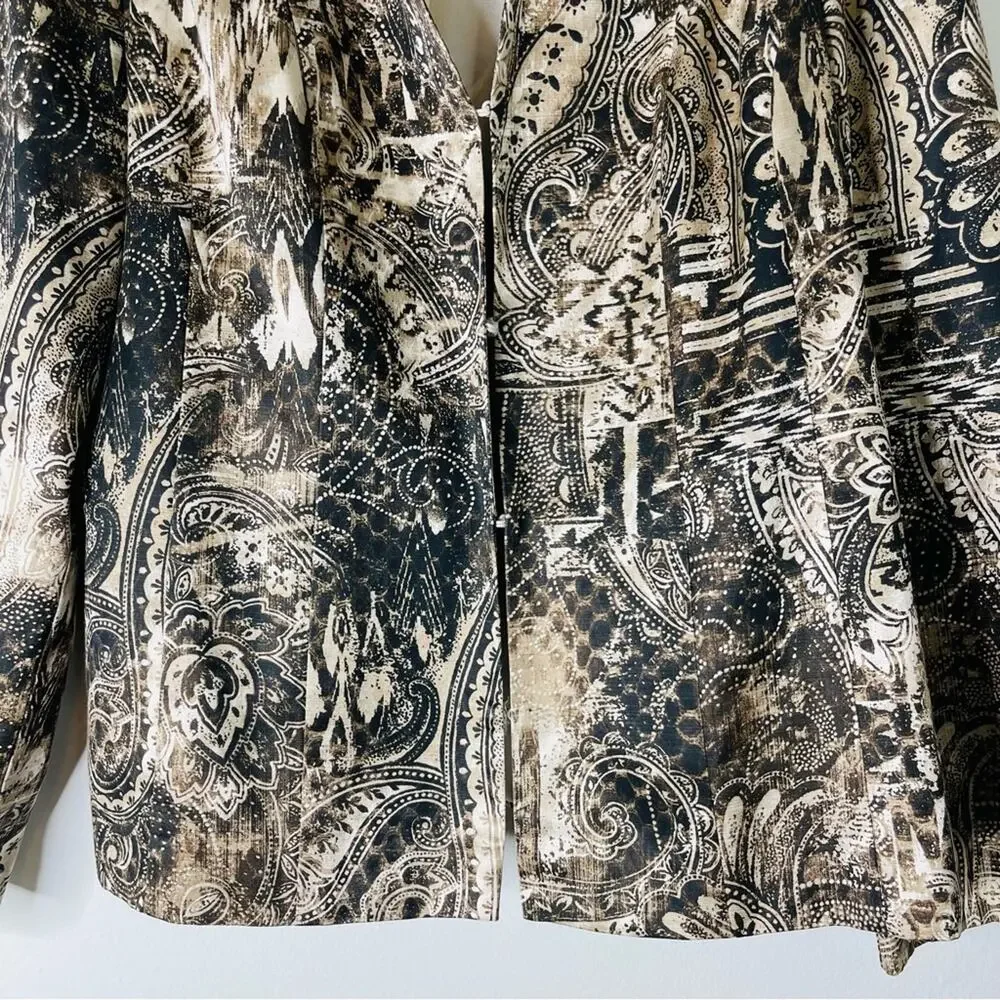Chico’s cream brown silk floral office boho preppy lightweight blazer large